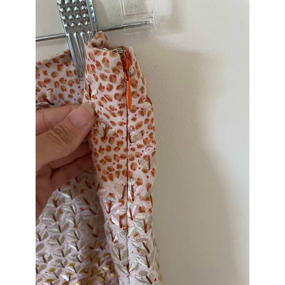 Anthropologie HD in Paris Embroidered Floral Linen Floral Skirt Pink Size 2 - Picture 3 of 5